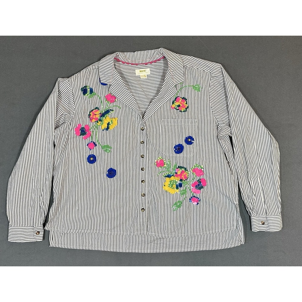 Anthropologie Maeve Shirt Floral Sequin Striped Button Down Boho Womens Size 12